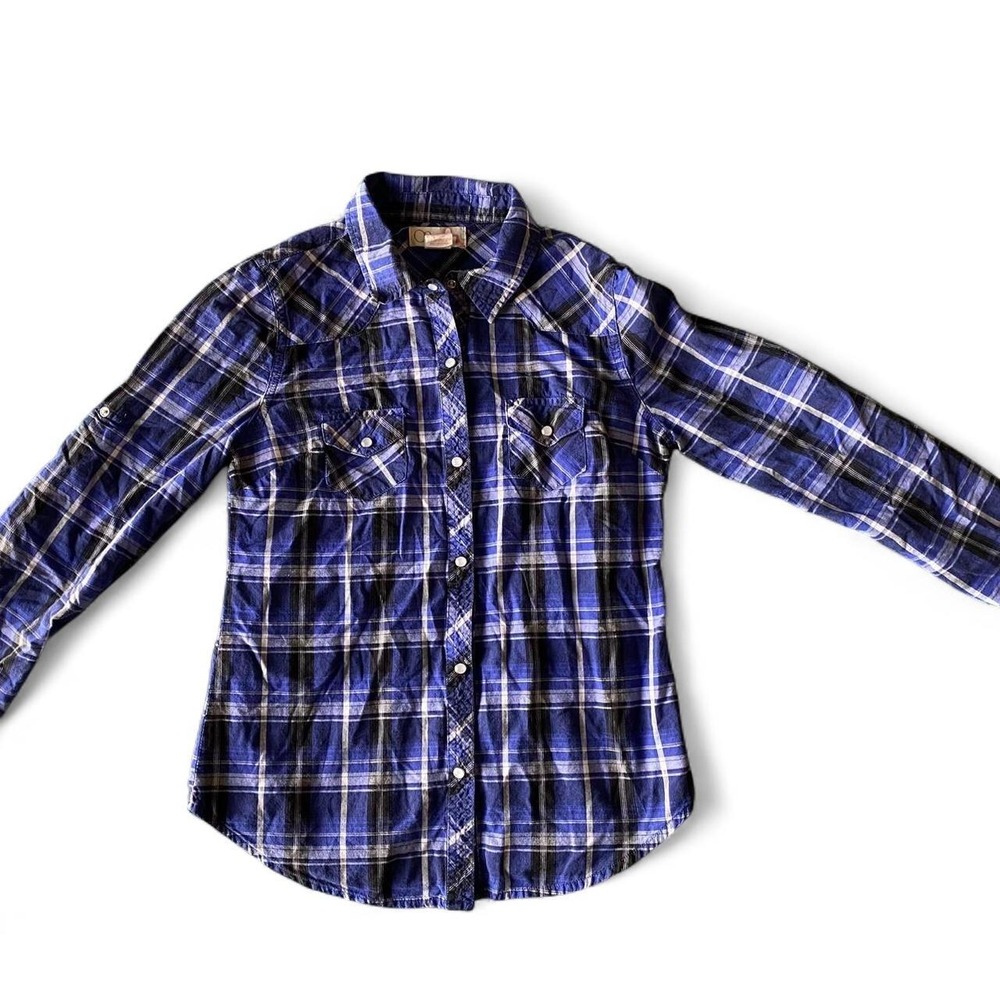 OP Vintage Western Shirt Juniors Size Small (3/5) Blue Plaid Cowgirl